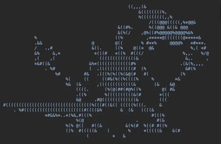 Zdjęcie kosmity zbudowane ze znaków ASCII